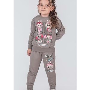 3-10 Yaş Labubu Kare Kız Eşofman Takım- 8227245 - GRİ