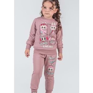 3-10 Yaş Labubu Kare Kız Eşofman Takım- 8227245 - GÜL KURUSU