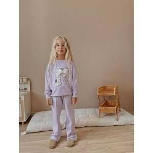 3-10 Yaş Kız Fiyonklu Eşofman Takım- 9024300 - LİLA