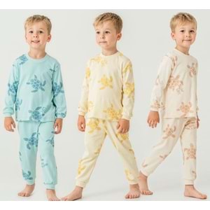 Miniworld Erkek 7-9 yaş Kaplumbağa Baskılı Sıfır Yaka Pijama Takımı-19066215 - SARI