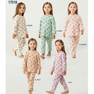 Miniworld Kız 3-6 Yaş Fiyonk Baskılı Sıfır Yaka Pijama Takımı-17518175 - LİLA
