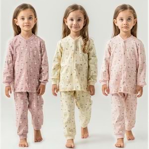 Miniworld Kız 3-6 Yaş Ayıcık Baskılı Çıtçıtlı Pijama Takımı-17513175 - PUDRA