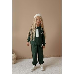 5-14 Yaş Adidas Baskılı Erkek Eşofman Takım- 5011360 - HAKİ YEŞİL