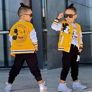 2-8 Yaş Mickey Nakışlı Kolej Ceketli Eşofman Takım- 1752360 - SARI