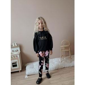 3-10 Yaş Fittilli Tayt Kız Takım- 5029360 - SİYAH