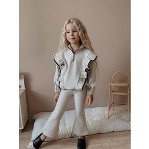 3-12 Yaş Fittili Şardonlu Kız Eşofman Takım- 7108400 - BEJ