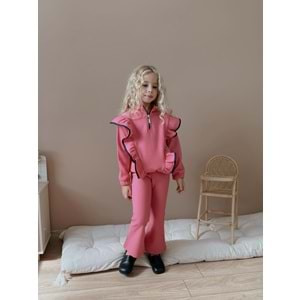 3-12 Yaş Fittili Şardonlu Kız Eşofman Takım- 7108400 - PEMBE