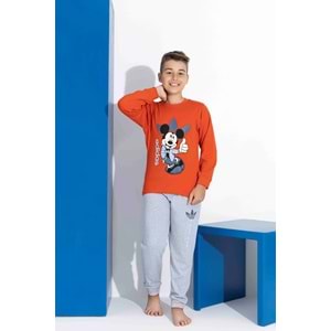 Tarık 2-6 Yaş Erkek Çocuk Mickey Baskılı İnterlok Pijama Takım 4127220 - TURUNCU