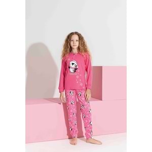 Tarık 5-9 Yaş Kız Çocuk Penguen Baskılı İnterlok Pijama Takımı 3191270 - KOYU PEMBE