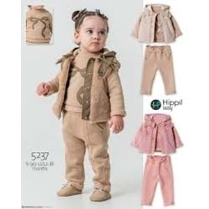 Hippıl Peluş Yelekli Kız 6-18 Aylık Üçlü Takım-5239672 - PEMBE