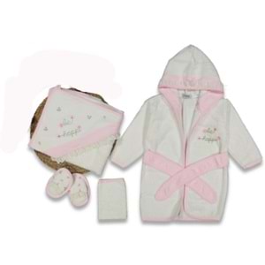 Gaye Bebe Be Happy Nakışlı Bornoz Seti -896530 - PEMBE