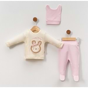 Babycan 9406 Tokalı Tavşan Üçlü Yenidoğan Takım - PEMBE