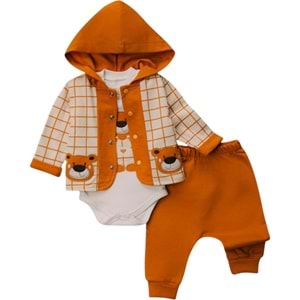 Mini Pakel 3-12 Aylık Erkek Cepleri Ayılı Üçlü Takım-1367235 - KAHVERENGİ