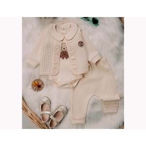 Mini Pakel 3-12 Aylık Kız Kapotineli Hırkalı Üçlü Takım-1389285 - BEJ