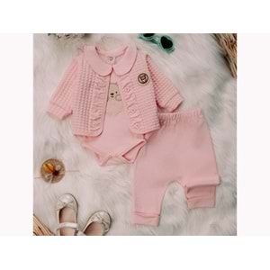 Mini Pakel 3-12 Aylık Kız Kapotineli Hırkalı Üçlü Takım-1389285 - SOMON