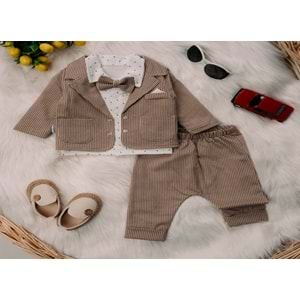 Mini Pakel 3-12 Aylık Erkek Mendilli Hırkalı Üçlü Takım-1385300 - AÇIK KAHVE