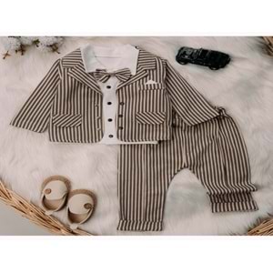 Mini Pakel 3-12 Aylık Erkek Ceketli Üçlü Takım-1363300 - KAHVERENGİ