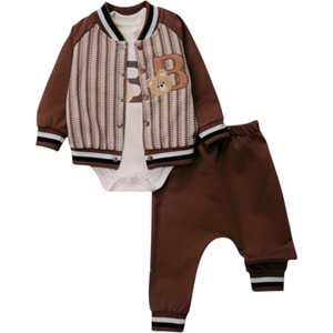 Mini Pakel 3-9 Aylık Erkek Kolej Ceketli Üçlü Takım-1380270 - KAHVERENGİ