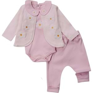 Mini Pakel 3-9 Aylık Kız Papatyalı Ceketli Üçlü Takım-1392300 - AÇIK PEMBE