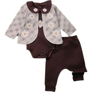 Mini Pakel 3-9 Aylık Kız Papatyalı Ceketli Üçlü Takım-1392300 - KAHVERENGİ