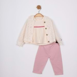 Minino Kız Dantelli Hırkalı Takım-1601310 - PEMBE