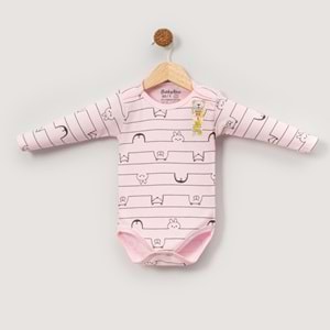 Babytoo 1-3 Yaş Bebek Uzun Kollu Çıtçıtlı Badi Çizgili Hayvan-70830860 - PEMBE