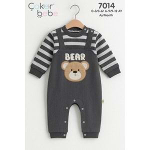 Çakar Bebe 3-12 Aylık Çizgili Erkek Tulum-7014145 - GRİ