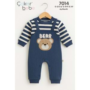 Çakar Bebe 3-12 Aylık Çizgili Erkek Tulum-7014145 - MAVİ