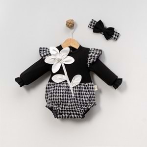 Çakar Bebe 6-18 Aylık Kaz Ayaği Güllü Romper-8036178 - SİYAH