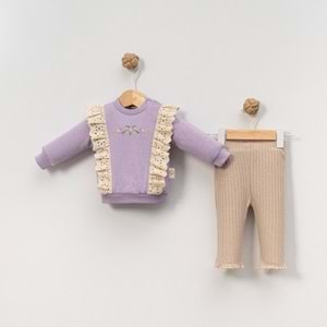Çakar Bebe 6-18 Aylık Güllü Nakışlı 2li Takım -8035155 - LİLA