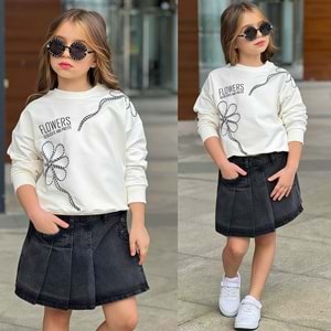 Flowers Desenli İkili Kız Takım 3-10 Yaş-13245640 - BEYAZ