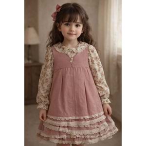 Kumru Çiçekli Etek Ucu Dantelli Kız Jile 2-5 Yaş-4444495 - GÜL KURUSU