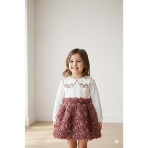 Lady Gold Lase Çiçekli İşlemeli Yaka Kız Takım 2-5 Yaş -6259422 - GÜL KURUSU