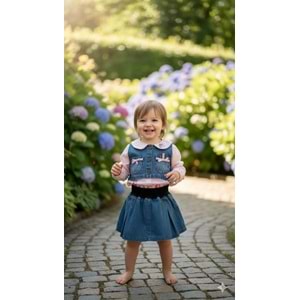 Ecol Kız Mini Yelekli Kot Kız Takım 2-5 Yaş-1728500 - PEMBE