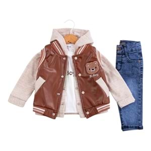 Donino D Boy Nakışlı Deri Yelekli Erkek Takım 6-24 Aylık-50641612 - KAHVERENGİ