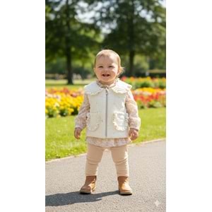 Hippıl Yelekli Çiçekli Üçlü Kız Takım 6-18 Aylık-5253636 - BEJ