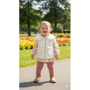 Hippıl Yelekli Çiçekli Üçlü Kız Takım 6-18 Aylık-5253636 - KREM
