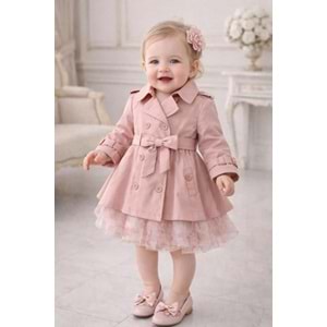 Bebiço Kız Trençkotlu Elbiseli Külotlu Çoraplı 3 lü Takım 6-24 Aylık -5415640 - PEMBE