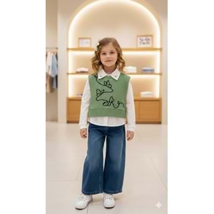 Miss Elitte Kelebek Detaylı Süveterli 3 lü Takım 2-5 Yş-1017912 - SU YEŞİLİ