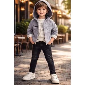 Yavrucak Çizgili Gömlekli Takım 5-8 Yaş -2801736 - GRİ