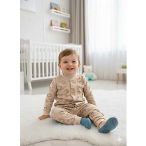 Miniworld Erkek 6-24 Aylık Uzay Baskılı Çıtçıtlı Pijama Takımı-18836169 - BEJ