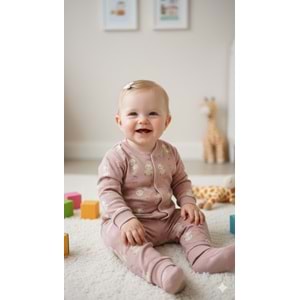 Miniworld Kız 6-24 Aylık Ayıcık Baskılı Çıtçıtlı Yaka Pijama Takımı-18728169 - GÜL KURUSU