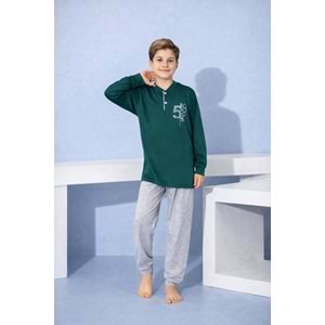 Tarık 11-16 Yaş Erkek Çocuk Pijama Takım Bourghs Baskılı-4227310 - YEŞİL