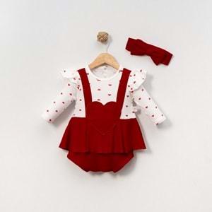 Çakar bebe Kalpli Kız Romper 3-18 Aylık-8007176 - KIRMIZI