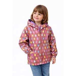 Asya Kids Damla Desenli Kız Yağmurluk 3-7 Yaş-5560400 - GÜL KURUSU