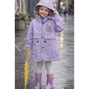 Asya Kids Rabbit Baskılı Kız Yağmurluk 6-14 Yaş-5066550 - LİLA