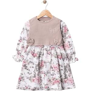 Wow Çiçekli Penye İkili Elbise 1-4 Yaş -450959180 - KREM