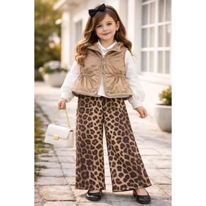 Wow Gabrdin Pantolon Mikro Yelekli Kalp Taşlı Takım 2-5 Yaş -450562483 - KAHVERENGİ