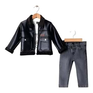 CanÖz Bebe Erkek Deri Ceketli 3 LÜ Takım 5-8 Yaş-3662950 - SİYAH
