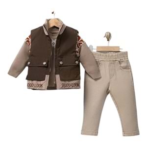 Canöz Bebe Good Look Baskılı Şişme Yelekli Erkek Takım 1-4 Yaş -3718819 - KAHVERENGİ
